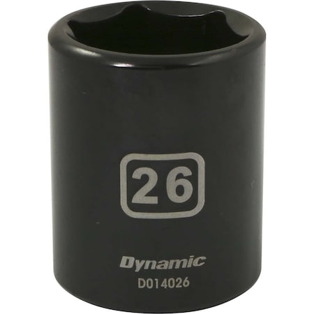 Dynamic 1/2" Drive Standard Socket, Black Phosphate, Tools 1/2" Drive 6 Point Metric, 26mm Standard Length D014026
